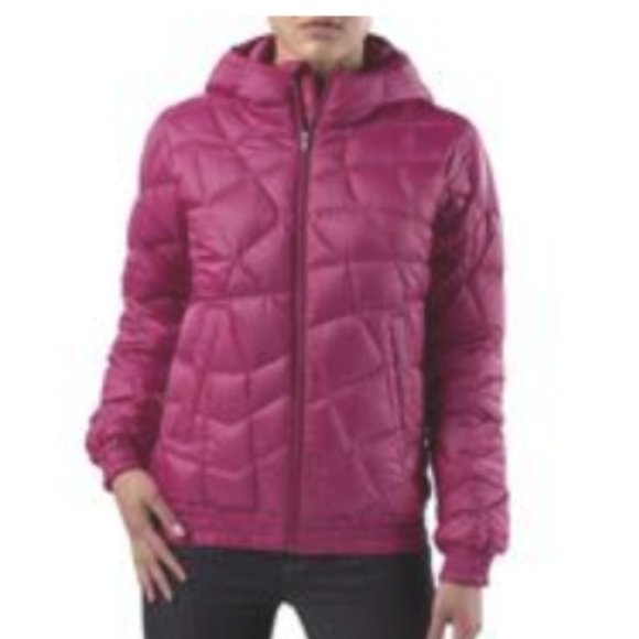 Patagonia Aliso Down Jacket Bomber Style Womens XS Magenta color w/ Hood - Picture 7 of 14